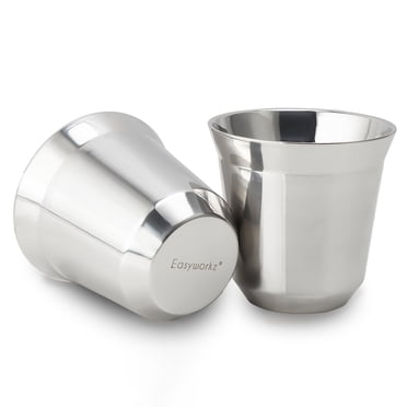 Easyworkz Stainless Steel Espresso Cups 5 oz Double Wall Insulated Chrome (Set of 2)