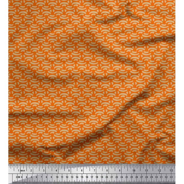 Soimoi Orange Heavy Satin Fabric Brush Stroke Abstract Printed Fabric 1 Yard 54 Inch Wide