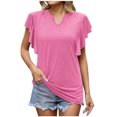 thumbnail image 1 of Birdeem Womens Spring and Summer Flounce V-Neck Solid Color Bottom T-Shirt Hollow Top, 1 of 8
