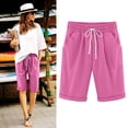 thumbnail image 2 of Pisexur Womens Shorts Solid Color Linen Shorts Adjustable Drawstring Elastic Waist Short Pants Summer Casual Knee Length Shorts Fashion Loose Oversized Bermuda Shorts with Pockets,S-5XL, 2 of 6
