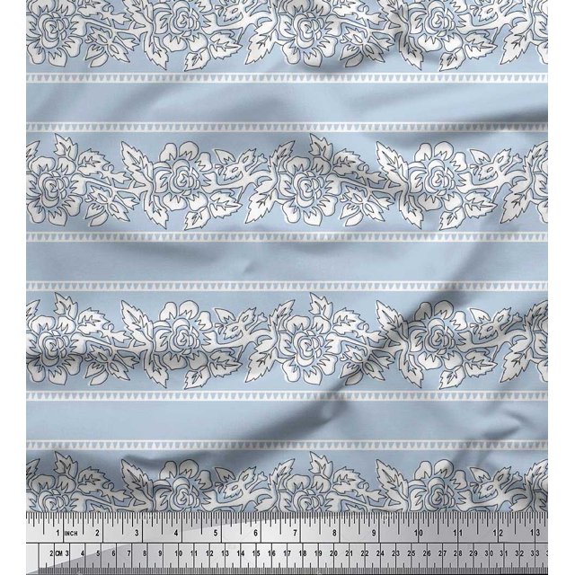 Soimoi Moss Georgette Fabric Leaves & Floral Block Fabric Prints by Yard 42 Inch Wide