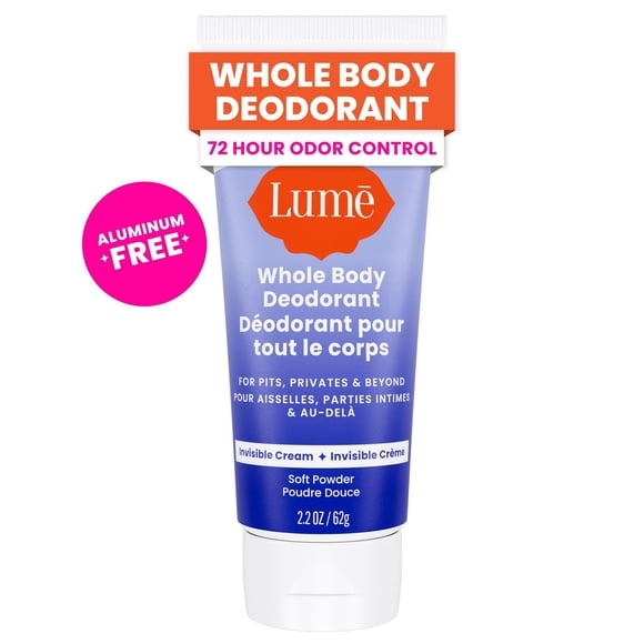 Déodorant féminin Lume pour Tout le Corps - Tube de Crème Invisible - Sans Aluminium - Parfum Poudre Douce, 62g