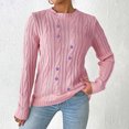 thumbnail image 2 of Rbaofujie Chandail pour Femmes Chandail d'Hiver Ample Uni pour Femmes Chandail à Manches Longues à Col Rond Haut Rose Chandails d'Automne pour Femmes, 2 of 6