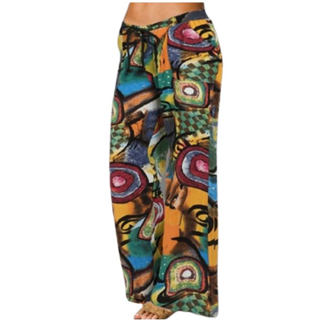 CEHVOM Women Printing Pokets Elastic Drawstring Loose Trousers Pants