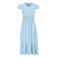 thumbnail image 3 of Mefallenssiah Women'S Short Sleeved Solid Color Short Sleeved V-Neck Dress, 3 of 5