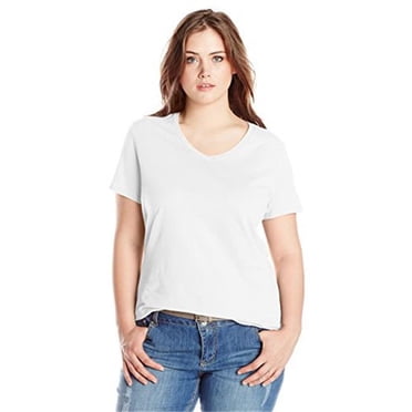 Just My Size 90563049370 Womens Plus-Size Short-Sleeve V-Neck T-Shirt - White, 4X