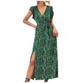 thumbnail image 2 of Jusqu'à 65 % de Réduction! Robes de Mode d'Été pour Femmes 2024 Grande Taille Printemps / Vacances Loisirs Robe à Col en V Taille Haute à Lacets Fendue Imprimée, 2 of 8
