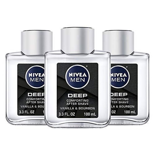 Nivea Lotion Post-Rasage pour Hommes à Confort Profond - Apaise l'Irritation du Rasage - Bouteille de 3,3 fl oz (Lot de 3) Lot de Trois Bouteilles de 3,3 fl oz de Nivea Lotion Post-Rasage Étiquetée pour Apaiser l'Irritation du Rasage; Idéal pour l'Entretien après le Rasage et Souvent Utilisé comme Rafraîchissement Rapide après le sport Ou le gym.