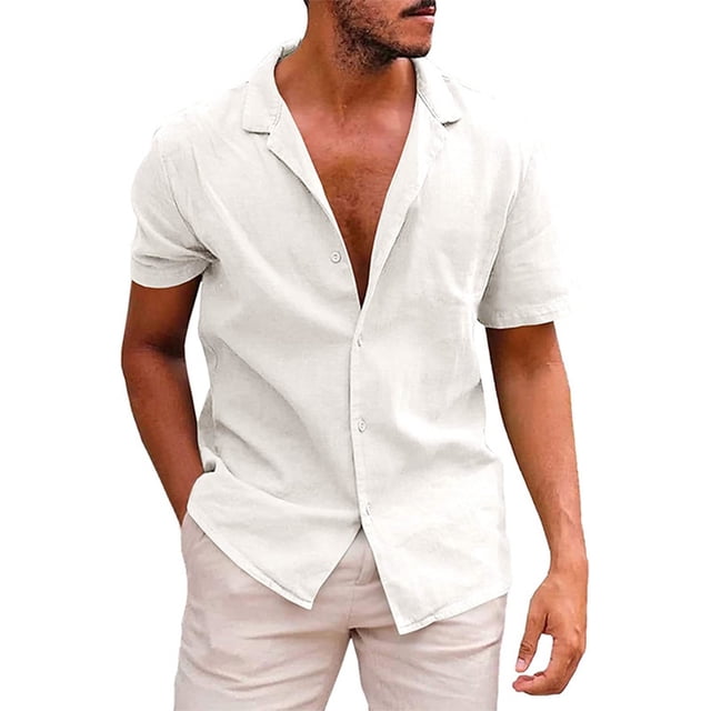 BOBOGOJP Mens Button Down Shirts Short Sleeve Classical Soft Woven Shirt,White S