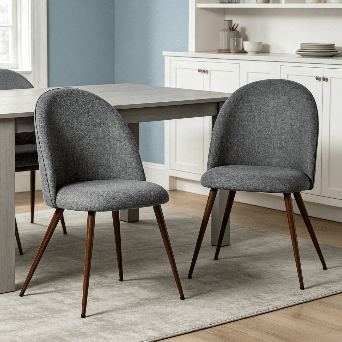 Homy Casa chaises de salle à manger lot de 2, tissu gris, dossier courbé, pieds en métal aspect noyer