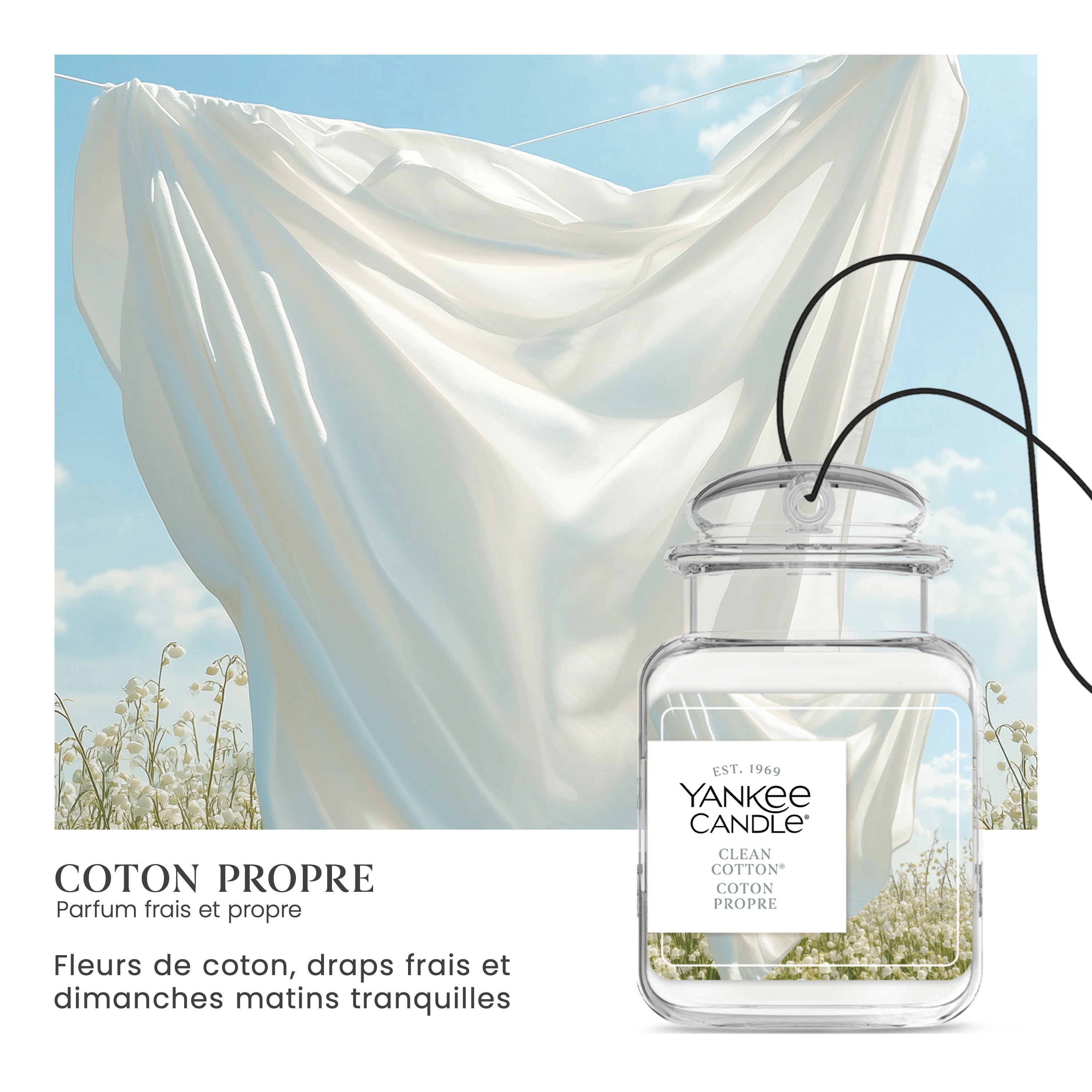Désodorisant de voiture Yankee Candle Car Jar Ultimate, parfum Cotton propre - neutralise les odeurs jusqu’à 30 jours