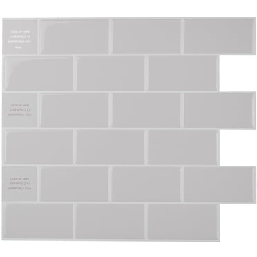Smart Tiles Peel and Stick Backsplash Wall Tiles, Subway Grey, 10pcs, 10.95in x 9.7in