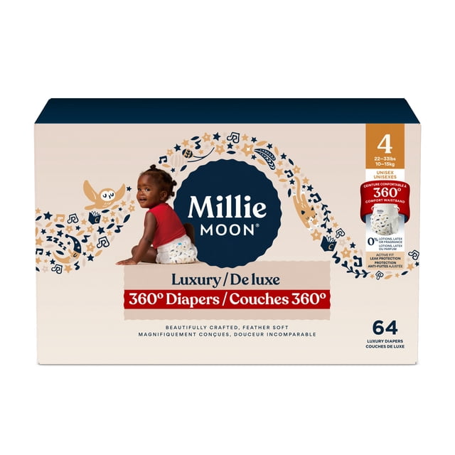 Millie Moon Luxury 360 Diapers, Size 4, 64 Count