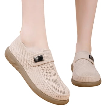 YOUYEDIAN Flat Shoes for Women Dress Slip on Non Slip Loafers Spring Summer Office Walking Shoes Casual Closed Toe Orthopedic Shoes (Beige)