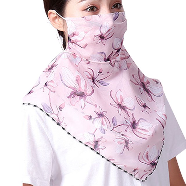 pitrice Women Summer Chiffon Bandana Cycling Face Neck Protection Sunscreen Printed Breathable Scarf