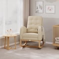 thumbnail image 2 of Modern Nursery Rocking Chair, PU Leather Upholstered Rocking Chair with Footrest, Comfortable Rocker Recliner with Side Pocket, Rocker Glider for Living Room, Bedroom, Nursing Room, Brown, 2 of 9