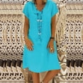 thumbnail image 2 of CHUANK Robes en Lin pour Femmes Été Grande Taille Manches Courtes Col en V Longueur Genou Robe Ample Décontractée Confortable Robe de Plage Soldes de Liquidation 2024, 2 of 6