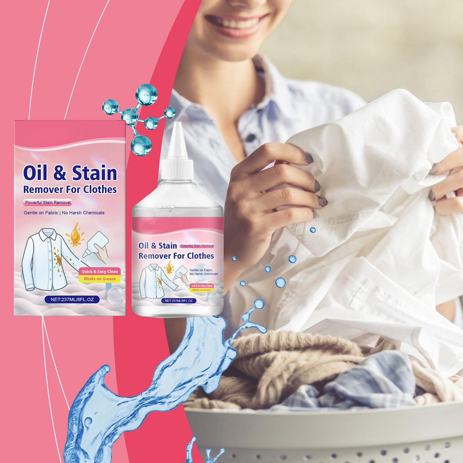 TopLLC Household Cleaners 237ml Clothing Degreaser Cleaner Decomposes Oil Stains Protects Color And Prevents Fading Multi Fabric Clothing Cleaning Leaves a detergent