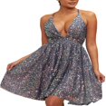 thumbnail image 1 of Women‘s Summer Deep V Neck Sequin Glitter Bodycon Mini Party Dress, 1 of 7