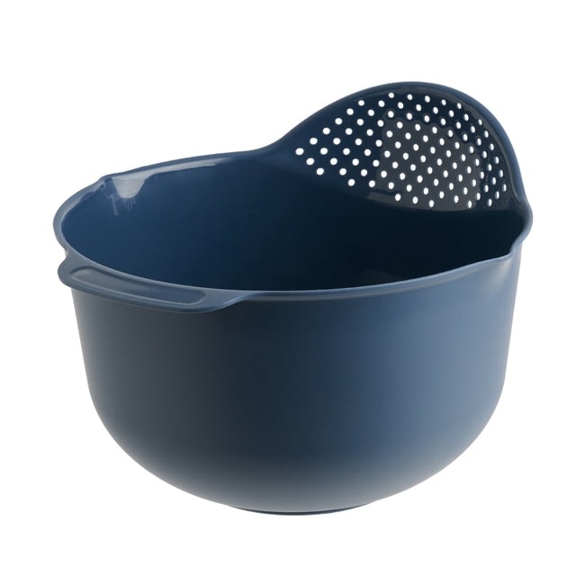 Mainstays 4qt Colander Mixing Bowl with Pour Spouts & Non-Slip Base, Navy