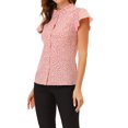 thumbnail image 4 of INSPIRE CHIC Women's Summer Dots Print Ruffle Stand Collar Button Down Blouse Shirts S Pink, 4 of 6