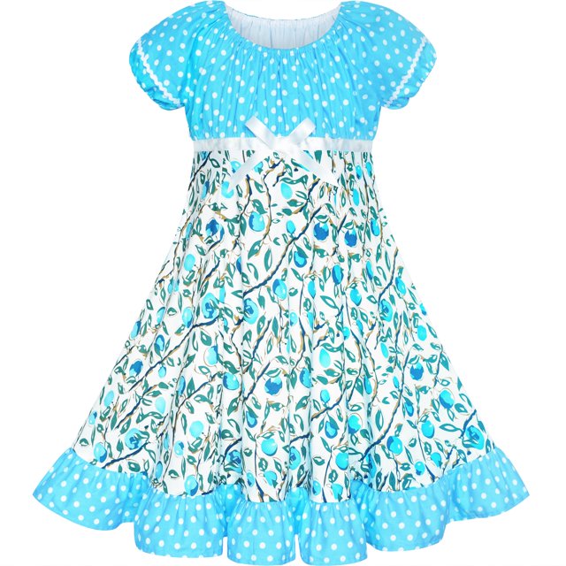 Robe Fille à Pois Bleus Classique Vintage Robe d'Été de Vacances 6 Ans