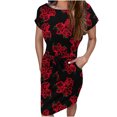 thumbnail image 4 of Robes d'Invitée de Mariage pour Femmes Courtes Femmes Décontractées Col Rond Bretelles Manches Courtes Imprimé Floral Robe Ample avec Poches Robe d'Été Robes Élégantes pour Femmes en Liquidation, 4 of 6