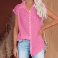 thumbnail image 4 of Timegard Hauts Grande Taille pour Femmes Coton Lin Manches Courtes Col en V Boutonné Blouse Décontractée, 4 of 6