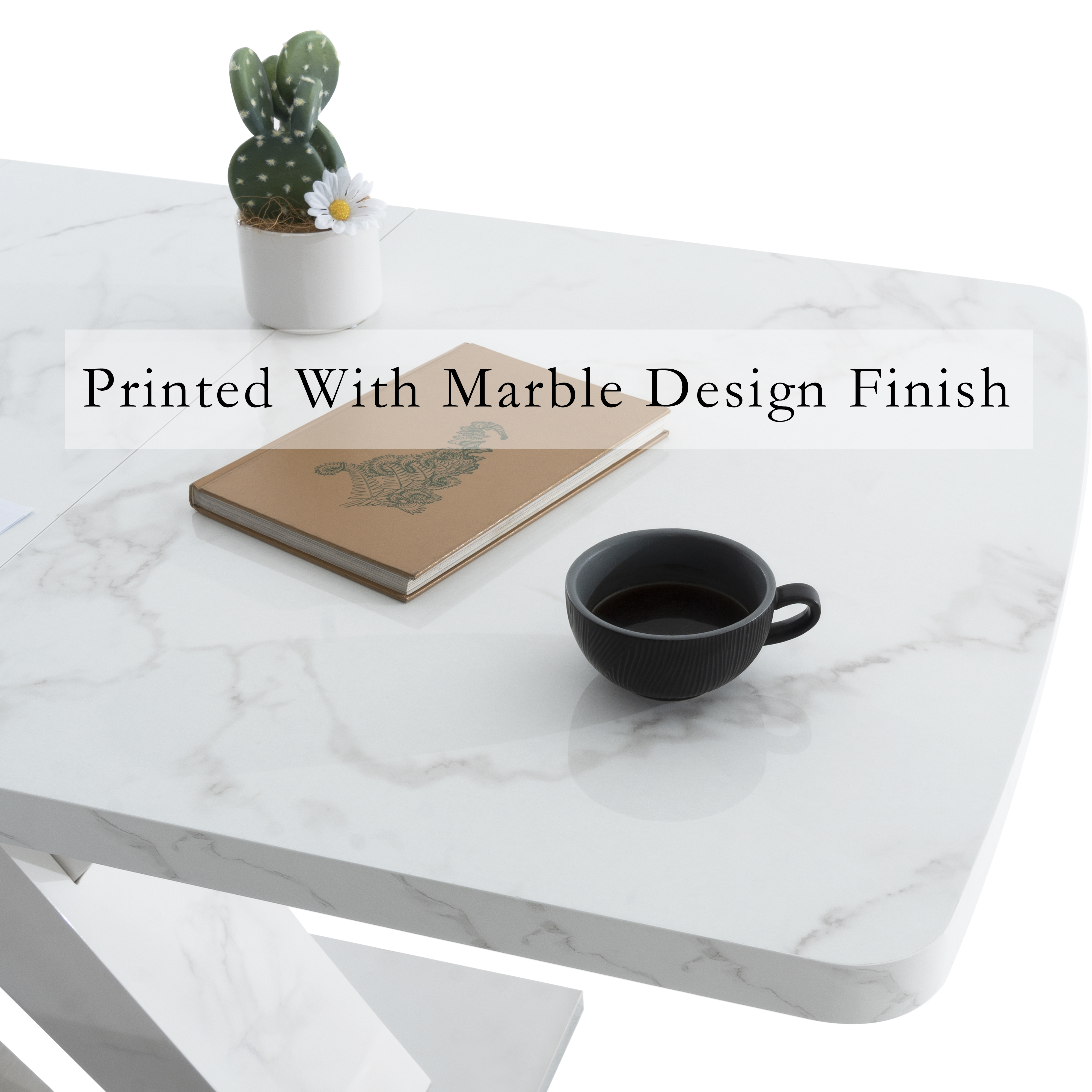 Homy Casa Extendable Marble Top Dining Table with Sturdy MDF X-Legs, Easy Assembly, Modern Design, Space-Saving, Perfect for Contemporary Kitchens and Dining Rooms
