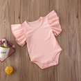 thumbnail image 3 of Newborn Baby Girl Ruffle Short Sleeve Romper Bodysuit Basic Solid Color T-Shirt Tops Summer Clothes Navy Blue 6-12 Months, 3 of 7