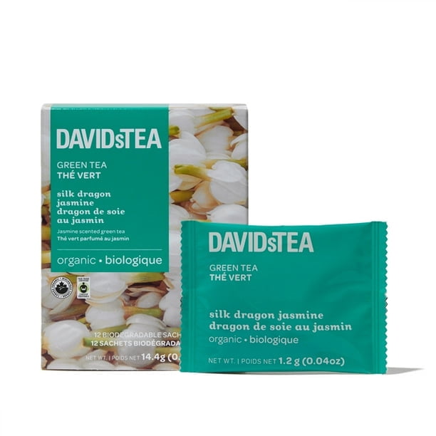 DAVIDsTEA - Green Tea - Pack of 12 Individually Wrapped Sachets - Organic Silk Dragon Jasmine Tea