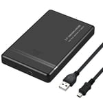 Graflsoa Compact 2.5" SATA HDD/SSD Enclosure with USB 2.0/3.0 & Type-C Support, Slim ABS Design in Black