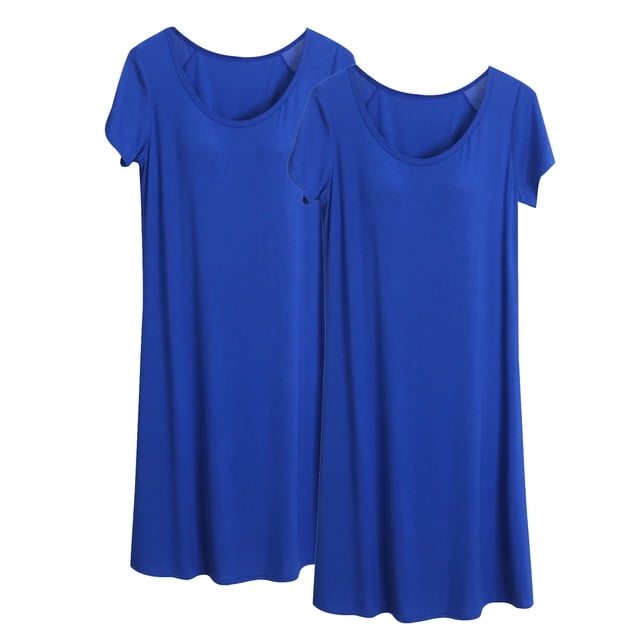 Cameland 2 Pcs Robe de Nuit Longue à Manches Courtes avec Soutien-Gorge Intégré Rembourré pour Femmes, Pyjama, Soutien-Gorge Intégré, Nuisette Décontractée, Longueur Genou, Confortable, Douce, en Modal