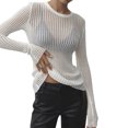 thumbnail image 1 of Birdeem Womens Solid Color Long-Sleeved Pitted Round Neck Breathable Knitted Hollow Blouse Sweater, 1 of 6