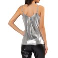 thumbnail image 3 of INSPIRE CHIC Women's Metallic Camisole Spaghetti Straps Backless Tank Tops S Silver, 3 of 7