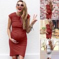 thumbnail image 2 of CAROOTU Femmes Enceintes Robe Couleur Unie Sans Manches Cou Mi-Longue Respirante Robe d'Été Approvisionnement, 2 of 7