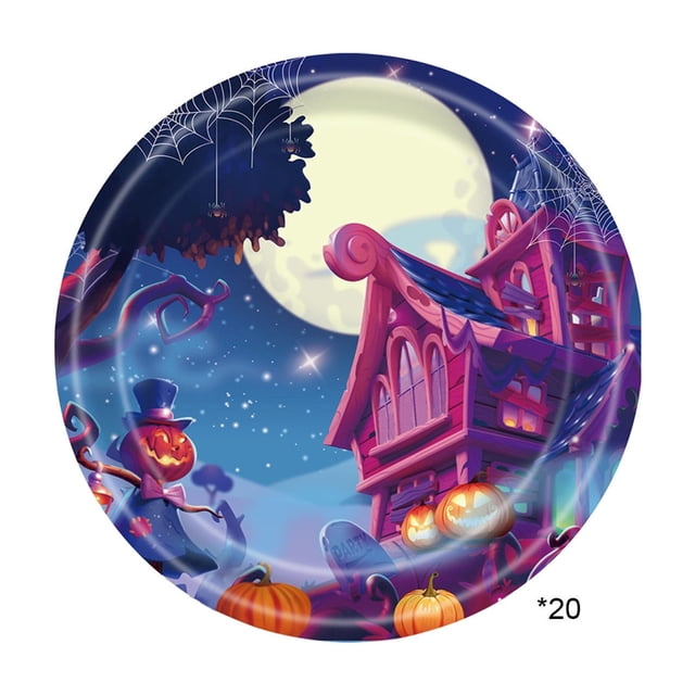 SLYNSHome 20Pcs Halloween 9 inch Plate Tableware,Disposable Paper Plates for Party Decorations Supplies