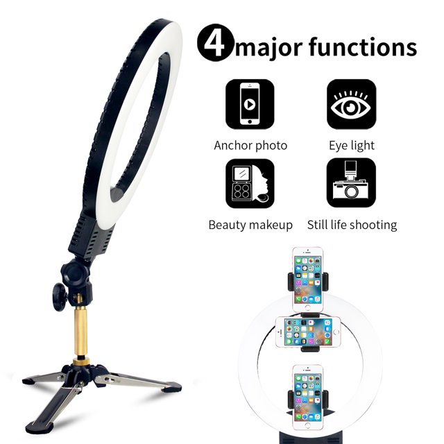 SalonMore Pro Photography Set 12" LED Ring Lamp 2500K-6000K Dimmable Ring Light Kit Black