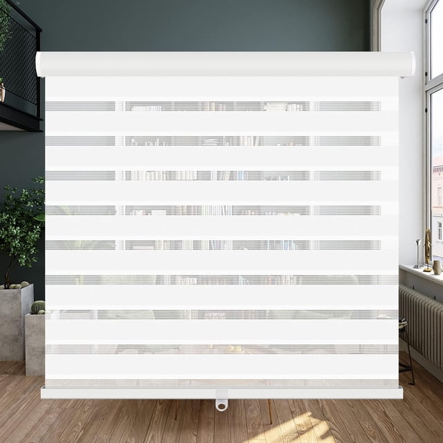 Cordless Zebra Blinds Roller Shades for Window-Dual Layer Sheer Blinds Light Control with Valance Day Night Privacy Light Filtering Fabric ; W x ; H (W.xHcm)