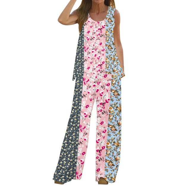 Mikilon Ensemble Stylé pour Femmes 2 Pcs Décontracté Ample Débardeur Imprimé Pantalon Long Sans Manches Col Rond Haut/chemise Ensemble Rose-A m