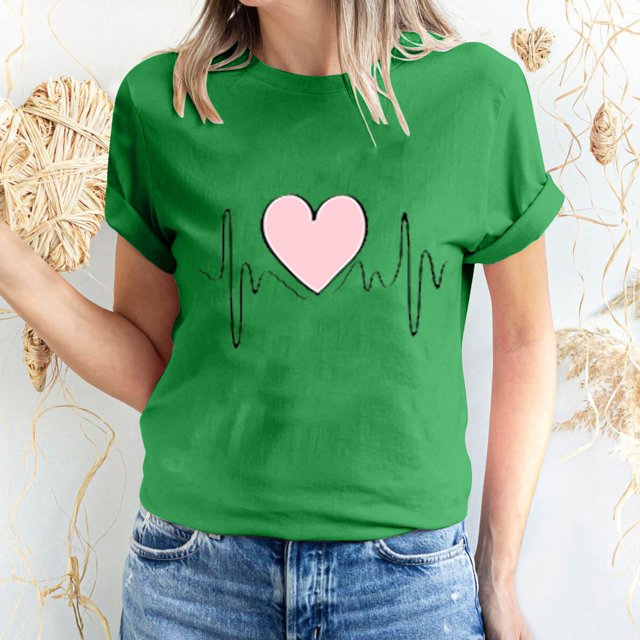 Pisexur T-shirt de la Saint-Valentin Haut T-shirt de la Saint-Valentin pour Femme Amour Imprimé T-shirt à Manches Courtes Haut à Manches Courtes Col Rond Haut/chemise