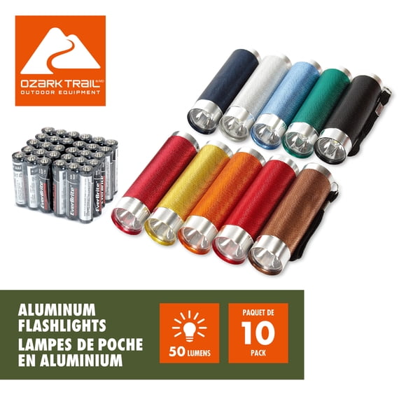 Ozark Trail LED Flashlights 10 Pack 50 Lumens Multicolor Compact Lights for Camping and Emergencies