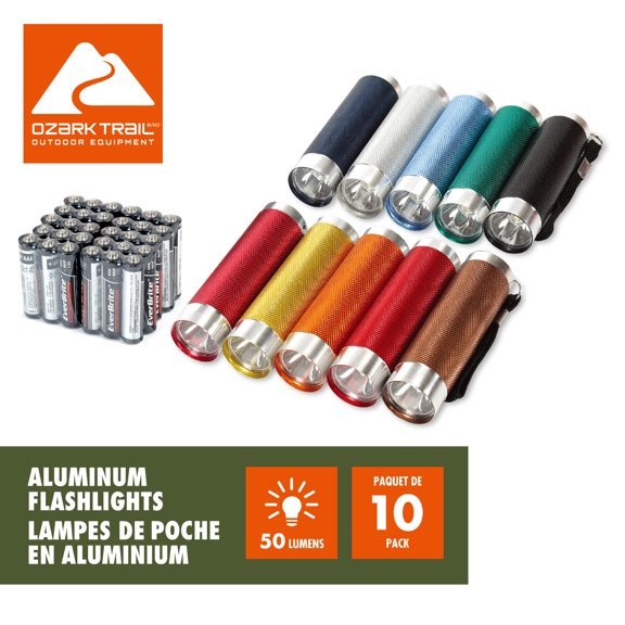 Lot de 10 lampes de poche DEL Ozark Trail, 50 lumens, multicolores, compactes, pour le camping et les urgences