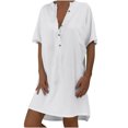thumbnail image 2 of Robe d'Été pour Femmes 2024 Mode Grande Taille Décontractée Ample Unie Coton Col en V Manches Courtes Robe Robe Soleil Rabais de 50 % Liquidation!, 2 of 6
