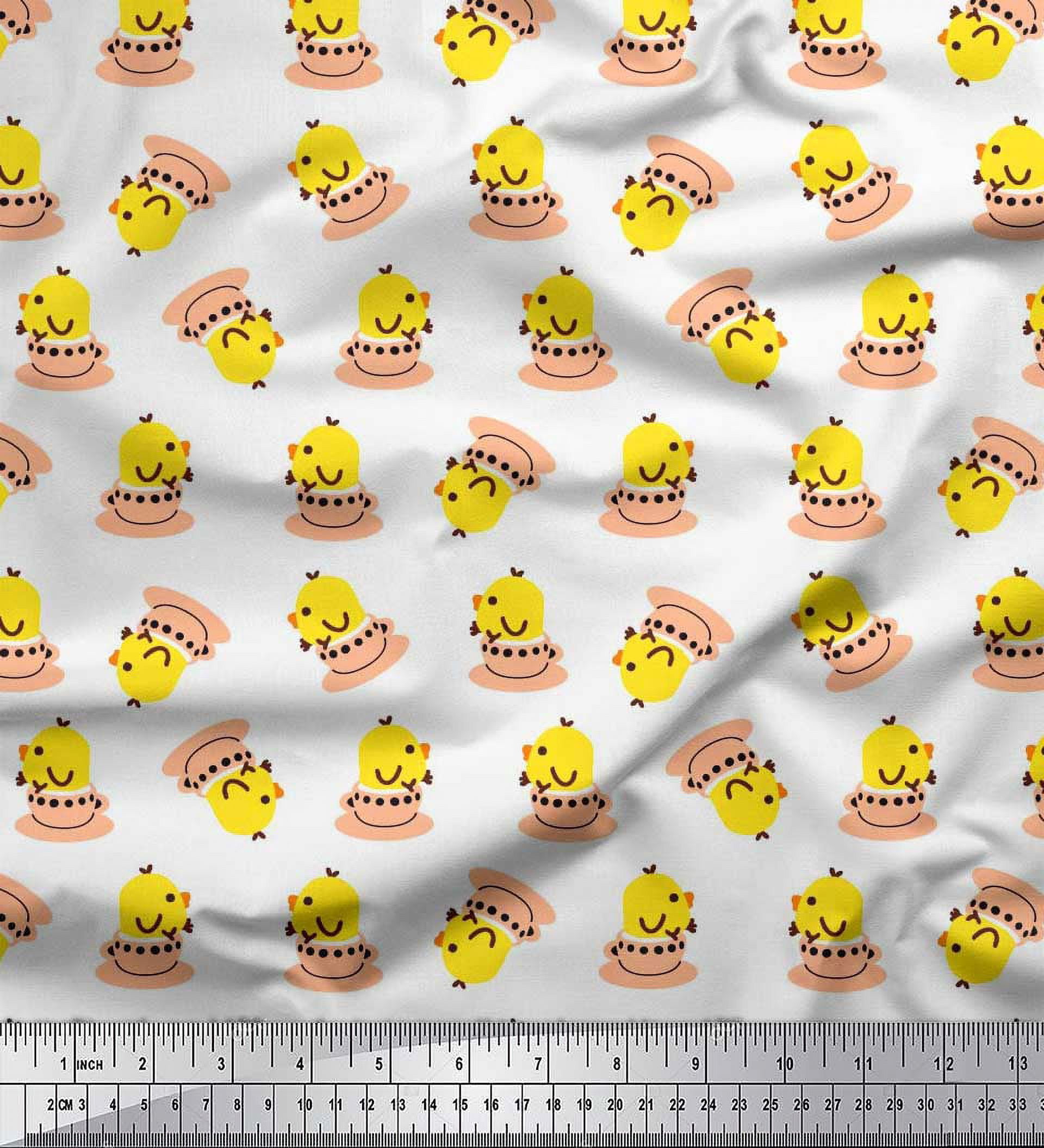 Soimoi Viscose Chiffon Fabric Cup,Plate & Chick Cartoon Print Sewing Fabric Yard 42 Inch Wide