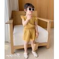 thumbnail image 1 of Little Girls Summer 2-Pieces Outfit Set Cozy Sleeveless Ruffle Button Design Loose Top Shirt + Short Elastic Band Pants Set, 1 of 5