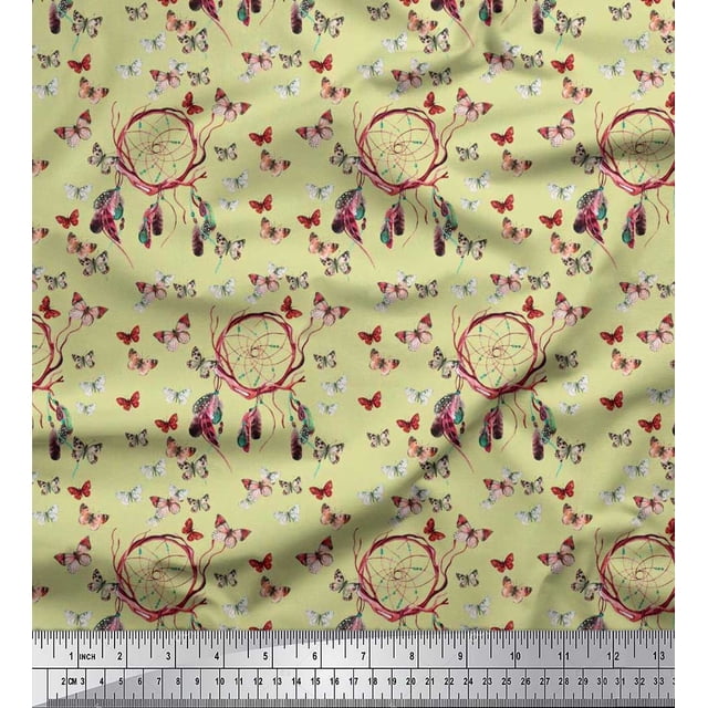 Soimoi Tissu en Coton Cambric Attrape-Rêves & Butterfly Imprimé 1 Yard 42 Pouces de Large