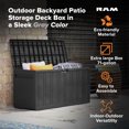 thumbnail image 3 of Ram Quality Products 71 Gallon Outdoor Backyard Storage Deck Box, Gray, 3 of 9