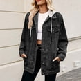 thumbnail image 2 of Timegard Womens Denim Jackets Lapel Neck Long Sleeve Drawstring Hoodie Top Jean Jacket with Pockets, 2 of 5