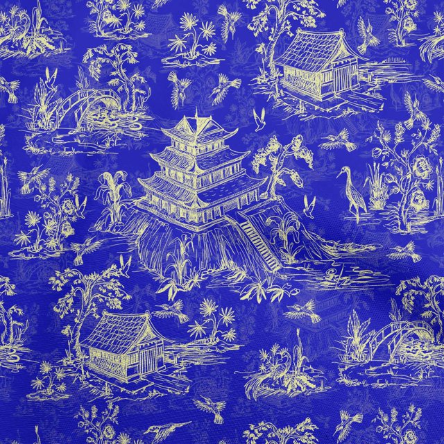 oneOone Georgette Viscose Lapis Blue Fabric Asian Japanese Pattern Sewing Craft Projects Fabric Prints By Yard 42 Inch Wide